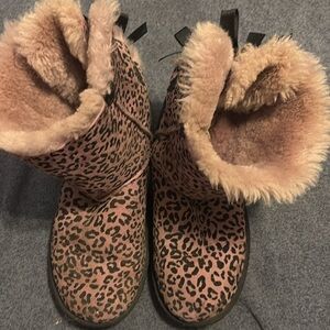 UGG Purple/Black Leopard Print Fur-Lined Bailey Bow Boots